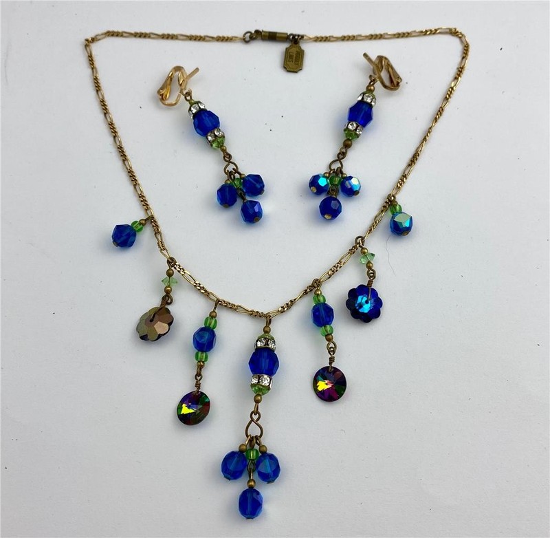 Pididdly Links Blue Austrian Crystal Beads Dangle Chain Necklace & Earrings gallery