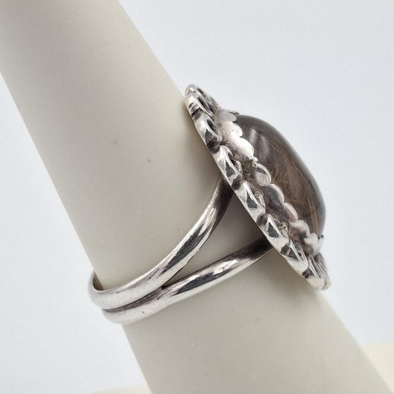 Vintage 925 Sterling Silver Oval Cabochon Rutilated Quartz Cocktail Ring sz 6.5 gallery