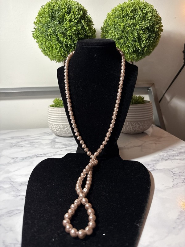 36” Mauve Taupe Faux Pearl Necklace Continuous Strand (Lot# 1359)