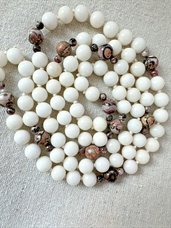 VTG Quartz Agate Jasper polished Crystal Glass Stone Beaded hand knot Necklace gallery