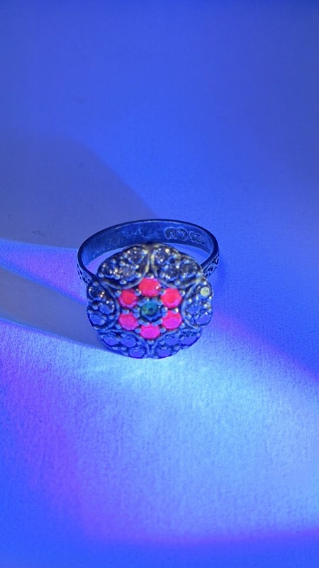 Estate Art Deco Style Ruby Red, Emerald Green, Diamond Cut Quartz Floral Ring gallery