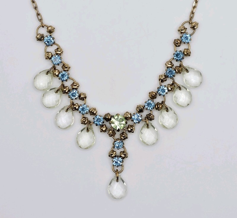 Vintage Gold Tone Crystal Glass Acrylic Dangle Choker Necklace Victorian Style gallery