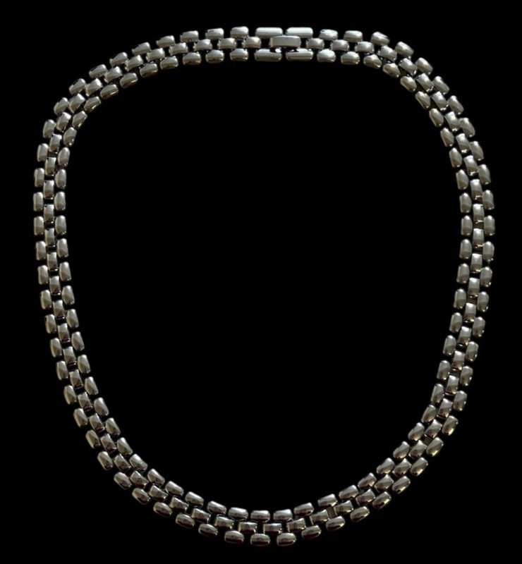 Panther Link Necklace Silver Tone Chain 18" Flat Link Elegant Statement Necklace gallery
