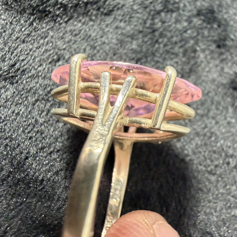 Vtg Sterling Silver Ring .925 Sz 7 Large Marquis Pink Stone Cocktail Statement gallery