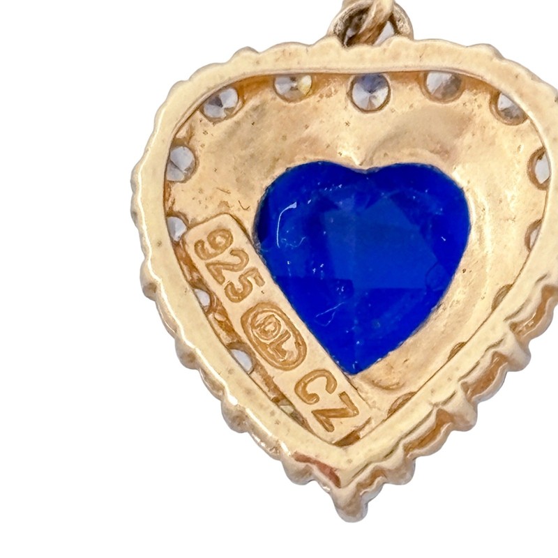 Vintage Gold-Plated Sterling Silver 925 White Blue Heart Cubic Zirconia Pendant gallery