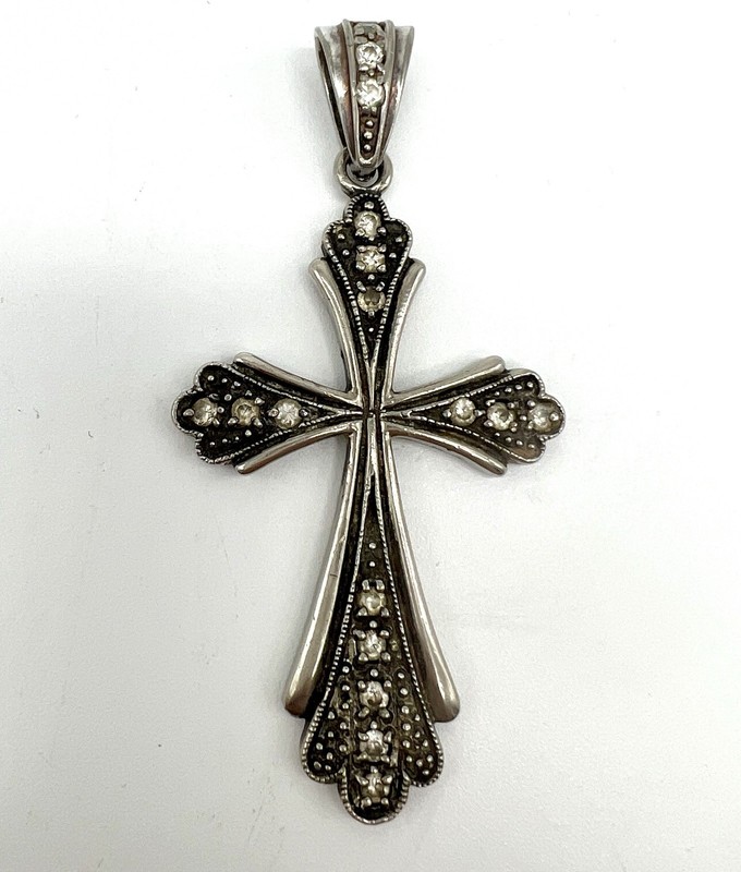 Vintage Silverplate Cross Pendant w/ Stones 14.35 Grams