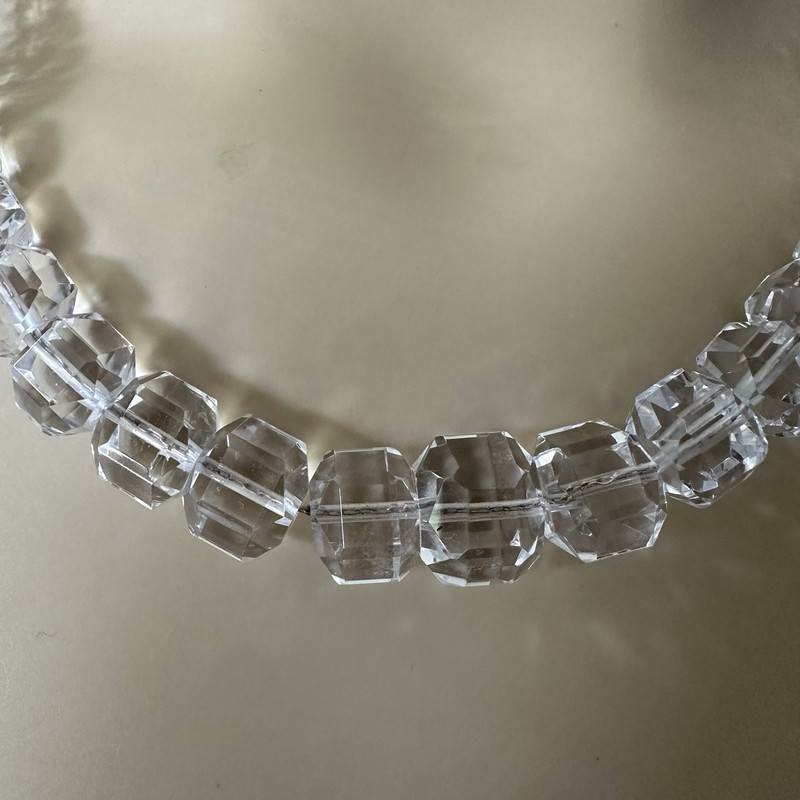 Vintage Deco Graduated Bead Necklace 17 Inch Faceted Clear Crystal 925 Sterling gallery
