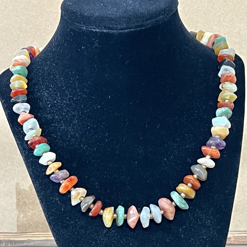 VINTAGE MULTI COLOR GEMSTONES NUGGETS NECKLACE