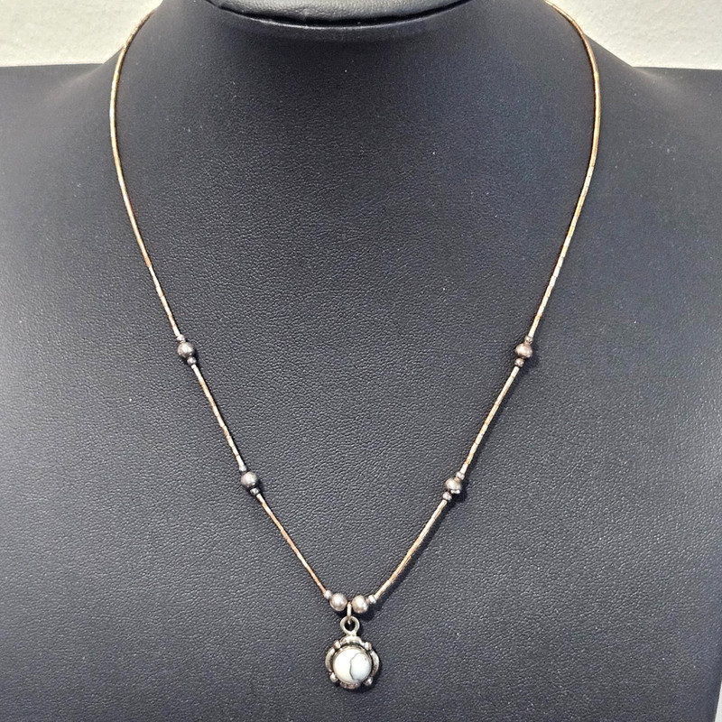 Vintage 5 Star Liquid Sterling Silver White Stone Necklace Southwestern 925 15″