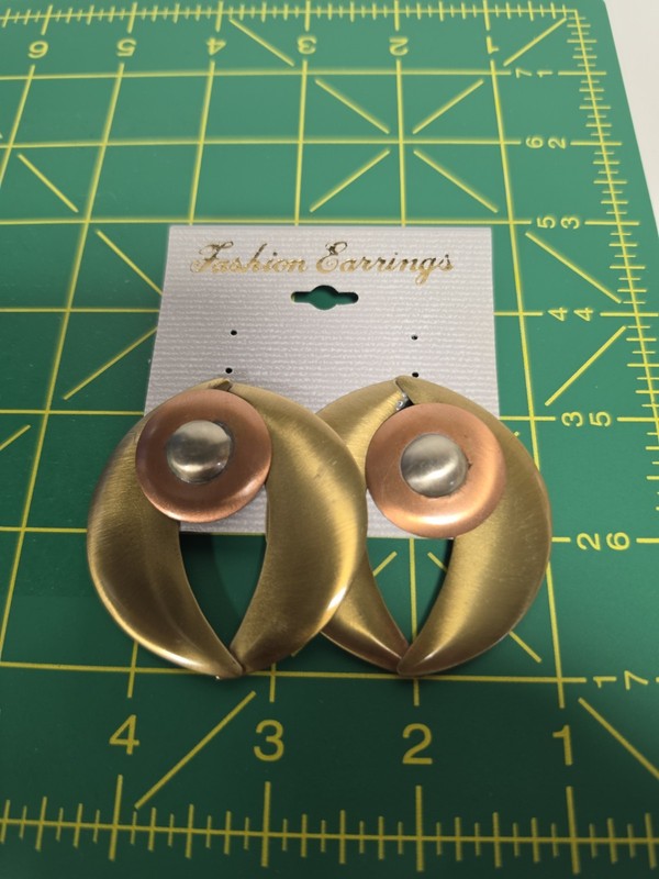NEW Vintage Korea Clip On Earrings Gold Copper Silver Tone Geometric Crescent gallery