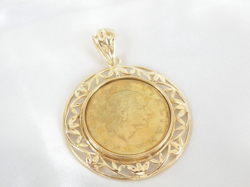 Large Itaor Italy Sterling Silver 925 Gold Vermeil Lire Italian Coin Pendant