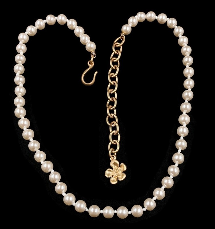 Vintage Bijoux Givenchy Pearl Beaded Satin Gold Flower Tail Choker Necklace D103 gallery