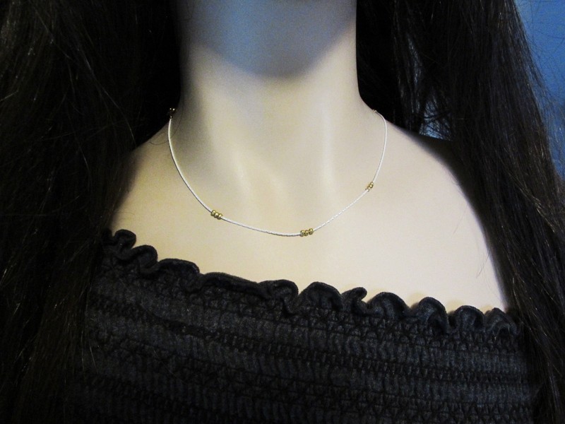 Vintage White Enamel Chain Necklace- Boston Link- Tiny Gold Beads- Minimalist gallery