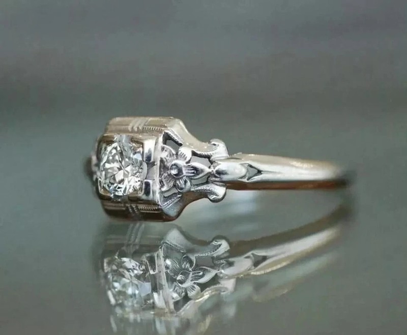 2 Ct Round Lab Created Diamond Art Deco Style Engagement 14K WHite Gold Fn Rings gallery