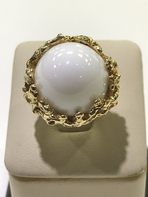 Napier Gold Tone with Large White Dome Stone Adjustable Ring gallery