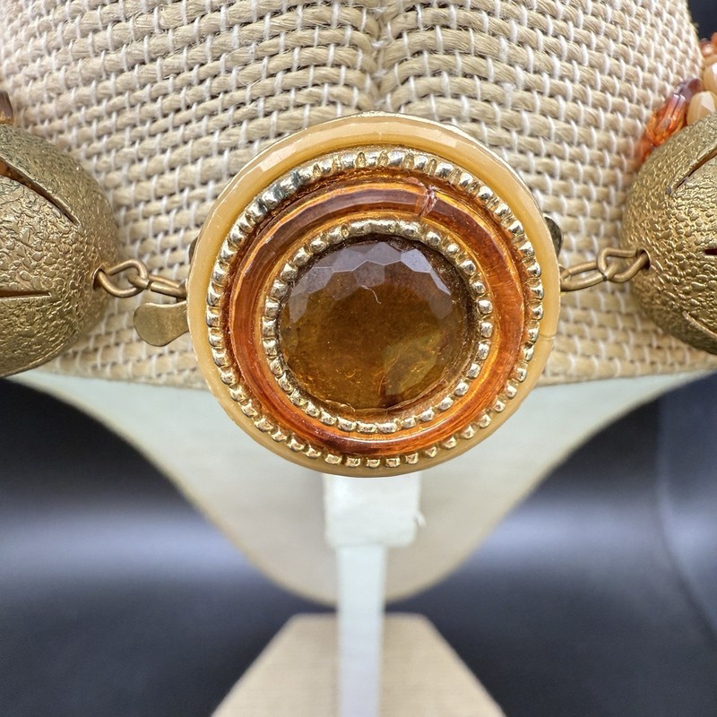 Vintage 18 Strand Amber Brown Toned Disc Beaded Choker Necklace Gold Tone Clasp gallery