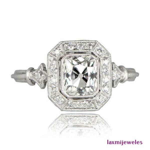 14K Gold Over 1.75Ct Emerald Cut Lab Created Diamond Vintage Ring Halo Art Deco gallery
