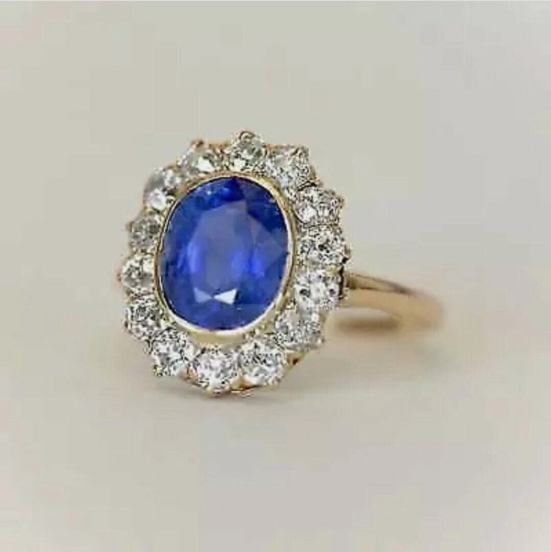 3.25Ct Art Deco Style Lab Created Sapphire Engagement & Wedding 14K Gold FN Ring