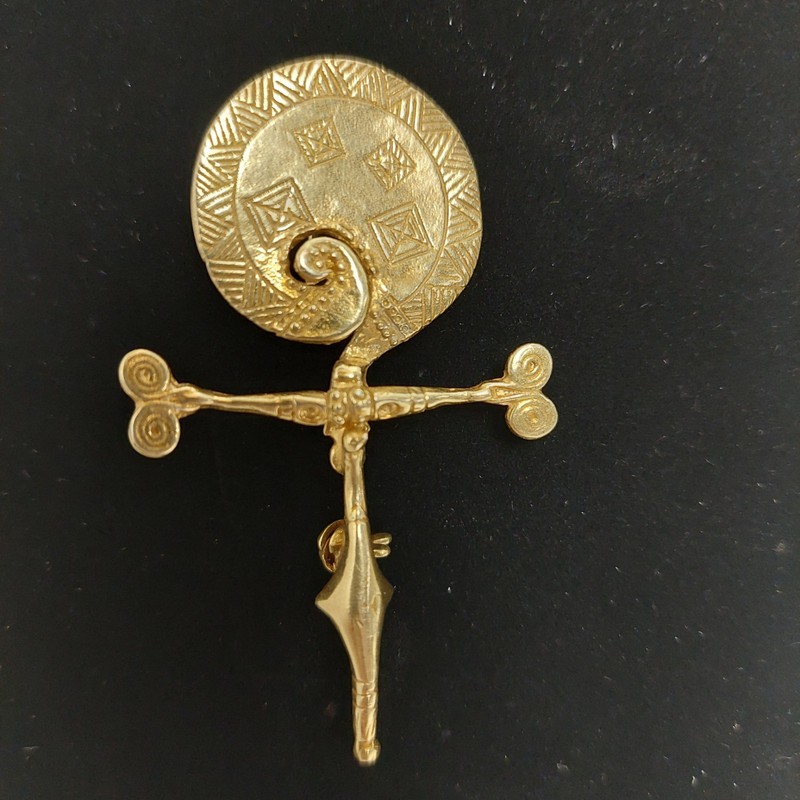 Vintage Etruscan Revival Brooch Pin Sterling Silver With Yellow Gold Vermeil