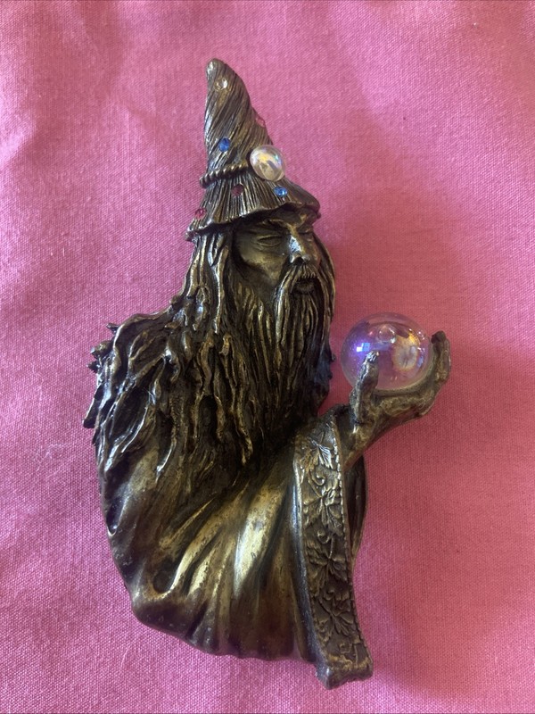 Vintage JJ Wizard Crystal Ball Brooch 3 3/4 In By 2 1/4 In As Is Missing Stones