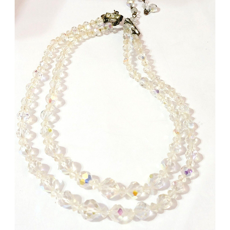Vintage Glass Necklace, 2 Strands Faceted Graduated Beads Mid-century wh02-10 gallery