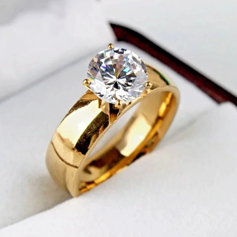 Solitaire Wedding Ring 14k Yellow Gold Plated 2 Ct Round Cut Lab Created Diamond gallery