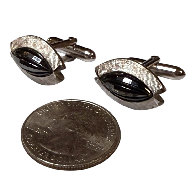 Vintage Swank Cufflinks Mens Silver Tone Faceted Eye Bullet Back MCM gallery