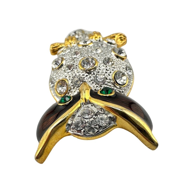 Vintage Rhinestone Owl Two Tone Crystal Accent Enamel Stunning 2.25x1” Brooch gallery