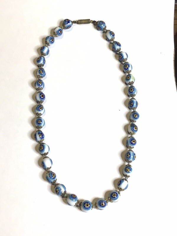16” Vintage Venetian Millefiori Bead Necklace Colorful Blue Yellow Multi
