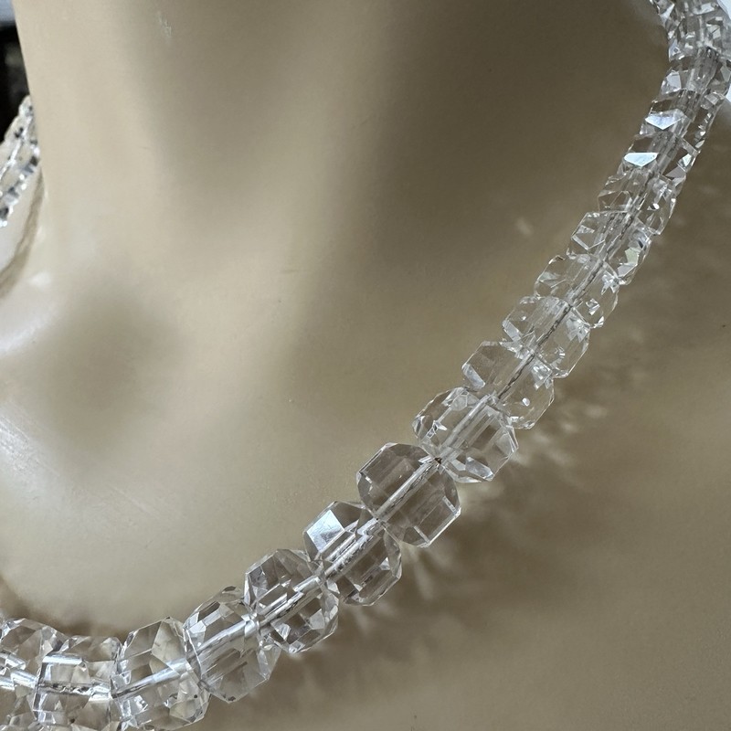 Vintage Deco Graduated Bead Necklace 17 Inch Faceted Clear Crystal 925 Sterling gallery