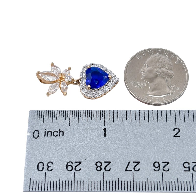 Vintage Gold-Plated Sterling Silver 925 White Blue Heart Cubic Zirconia Pendant gallery