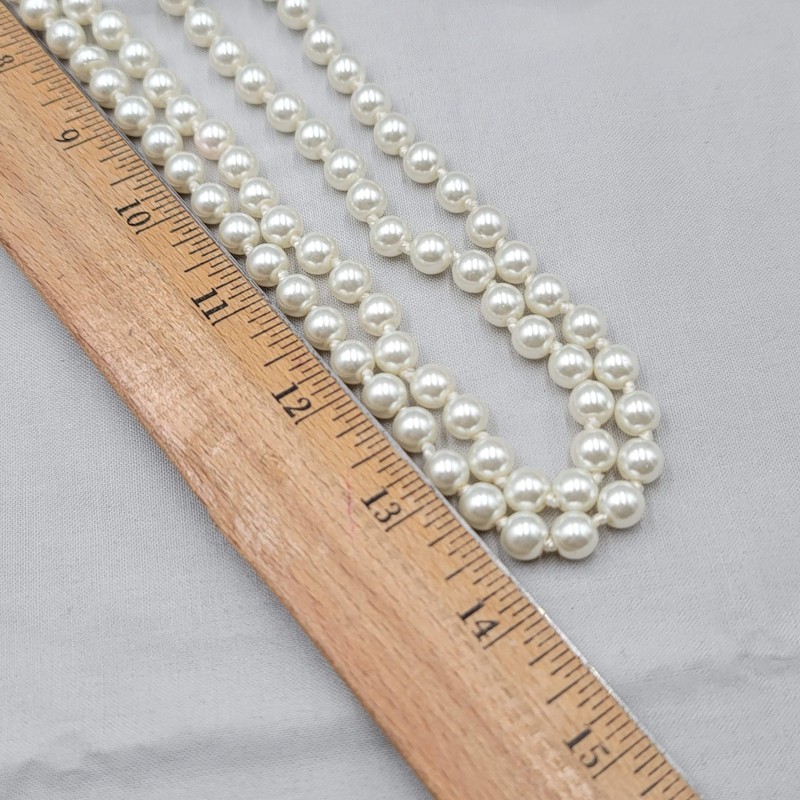 Vintage Satin White Glass Bead Necklace Hand Knotted 2.5mm 56" gallery