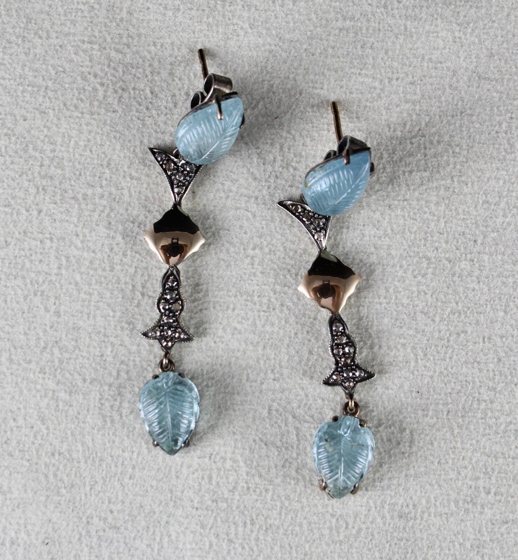Certified Natural Blue Aquamarine 10ct Diamond Sterling Silver Victorian Earring gallery