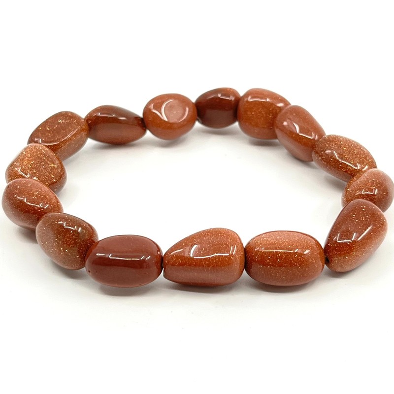 Vintage Boho Goldstone Stretch Bracelet Brown Sparkle Tumble Stone Beaded Slide