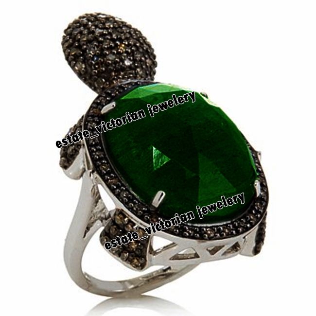 Stunning 2.71Ctw Rose cut Diamond Emerald Silver Victorian Tortoise Ring Jewelry