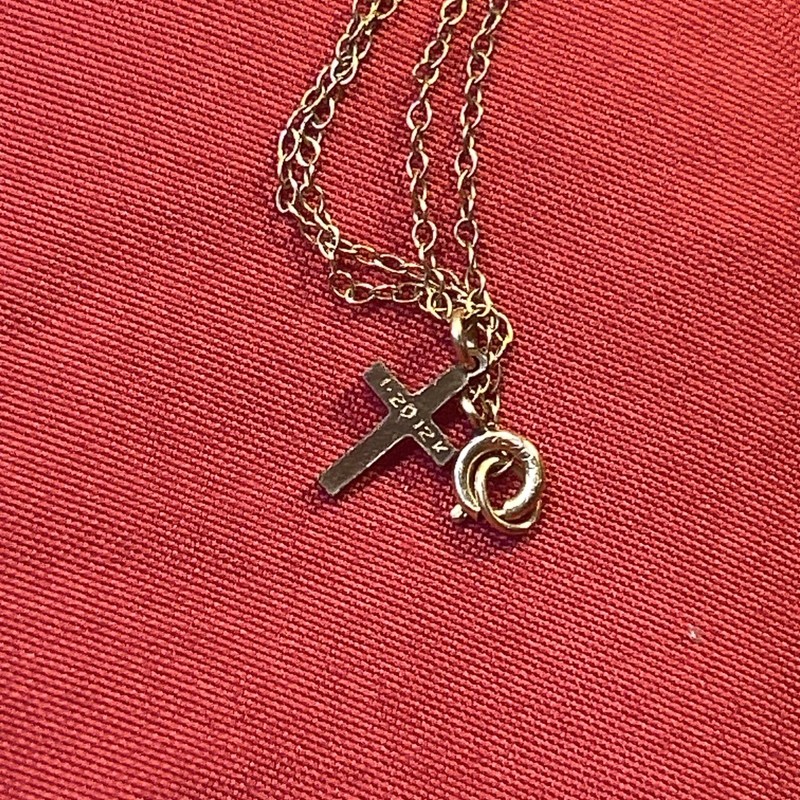Vintage 1/20 12k Gold Filled Cross Pendant w/ original 14” 1/20 12K GF Chain gallery
