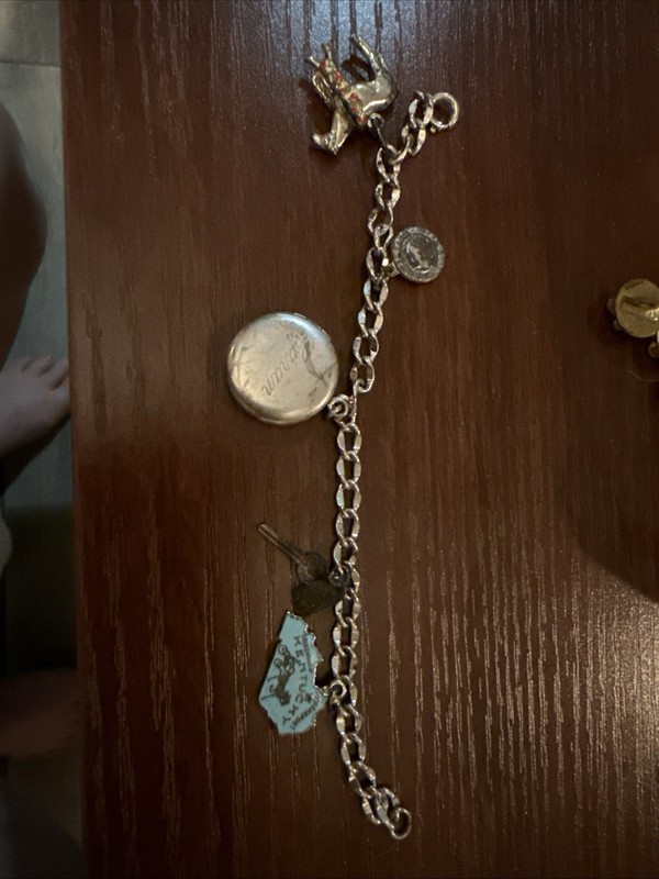 Kentucky Derby Vintage Charm Bracelet Eng. “caran” Locket ,Key, State,horse