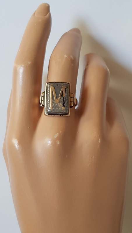 Antique Vintage Solid 14K Gold Hematite? Monogram Signet Ring For Repair 10.9gms gallery
