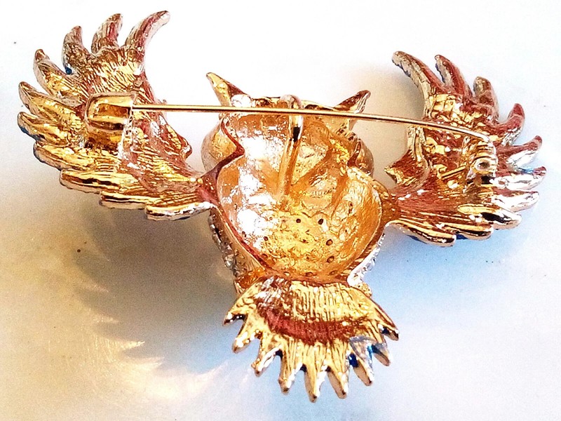 RHINESTONE OWL BROOCH! Enameled Wise Bird Pendant/Pin. Deep Blue Crystals. gallery