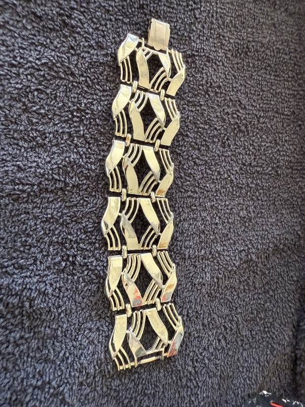 Vintage Coro Gold-Tone Wide Link Bracelet Modernist Geometric Design Signed