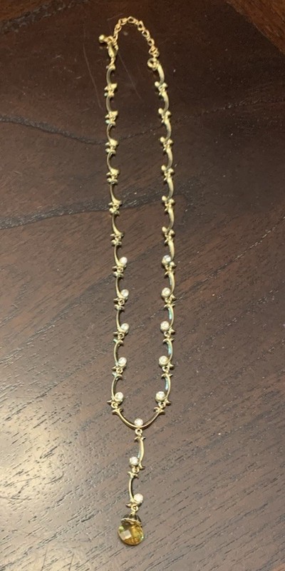 Avon Vintage Y Drop Collar Necklace Gold Citrine Rhinestone Crystal Dangle