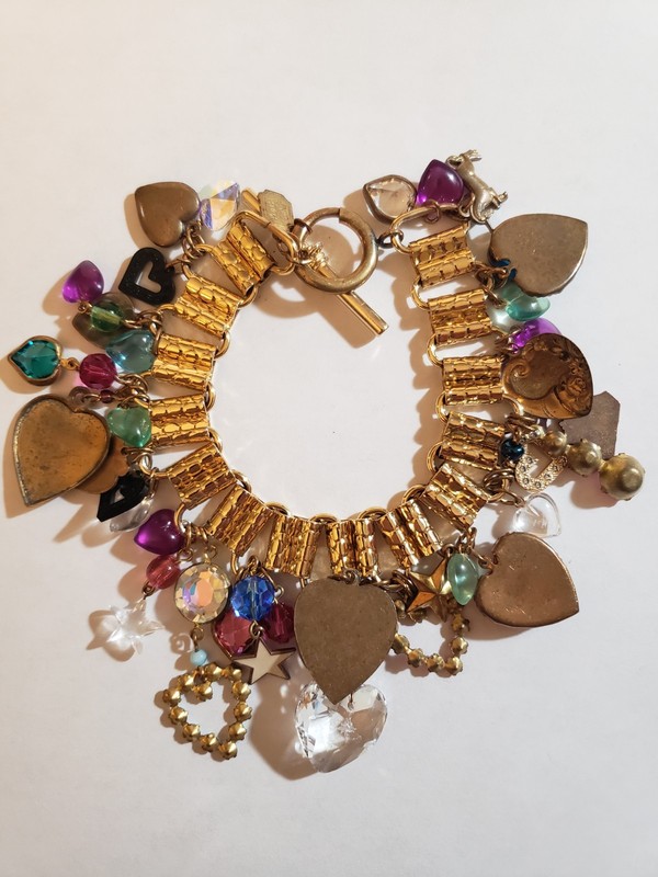 Vintage Pididdly Links Bracelet Heart Charms