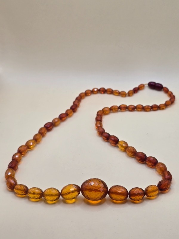 Natural Amber Bead Necklace 60cm Faceted Cognac Baltic Style 25g