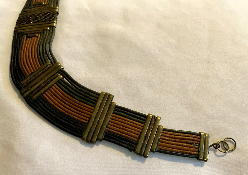 VTG Alexis Kirk 70’s Egyptian Style Tribal Leather & Metal Necklace & Bracelet gallery