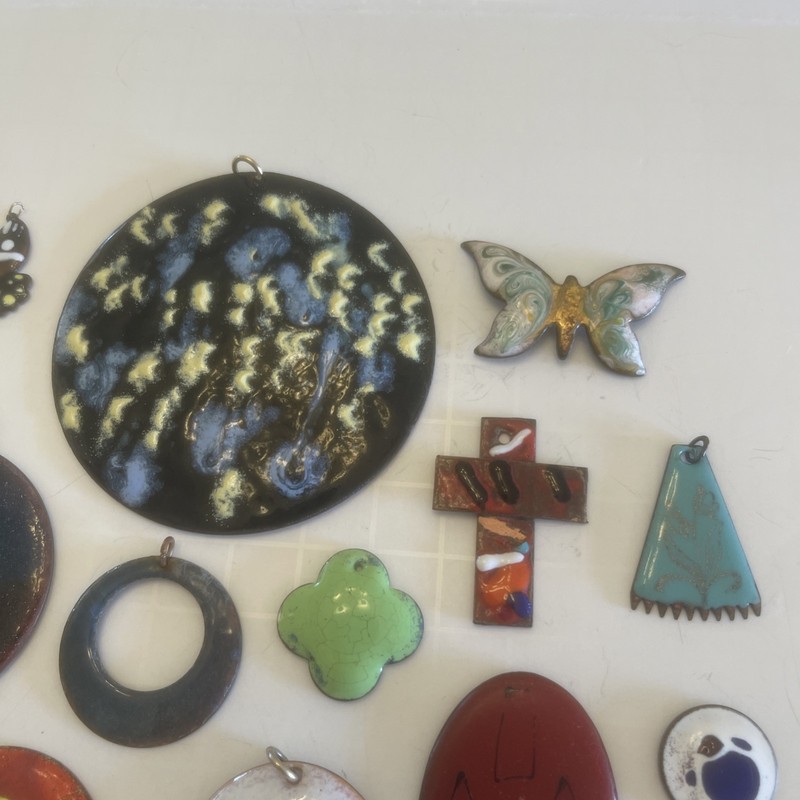 Vintage Lot Of 12 Enameled Copper Pendants gallery