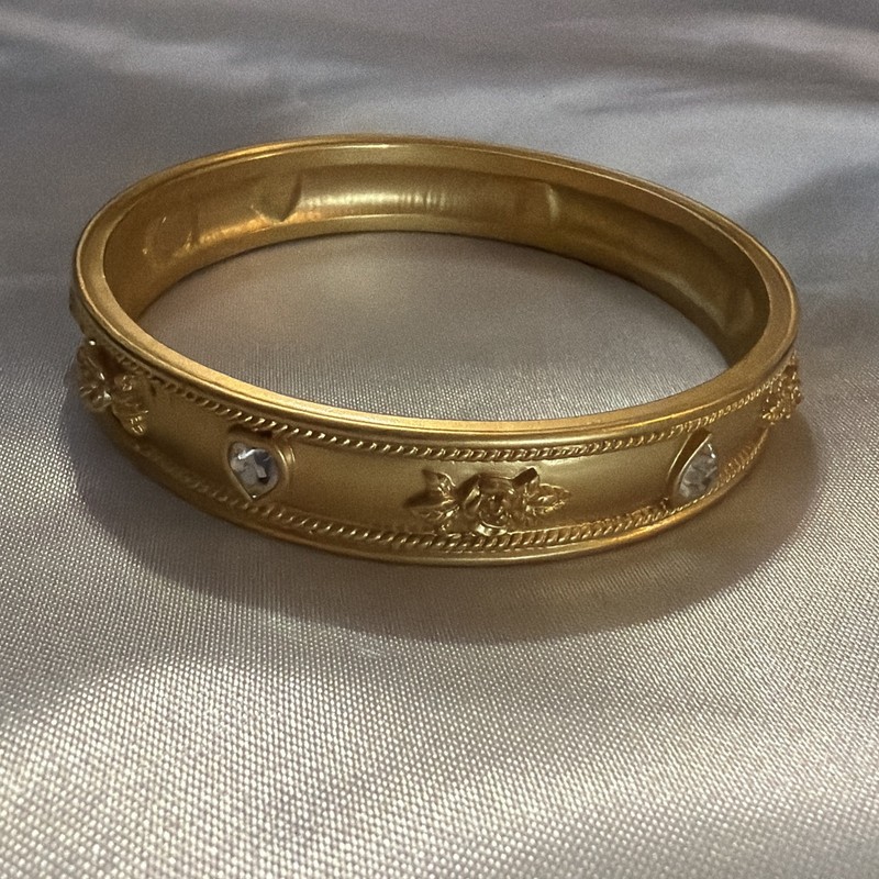 ELIZABETH TAYLOR FOR AVON “LOVE BLOOMS” 22K GOLD PLATE HEART RHINESTONE BRACELET