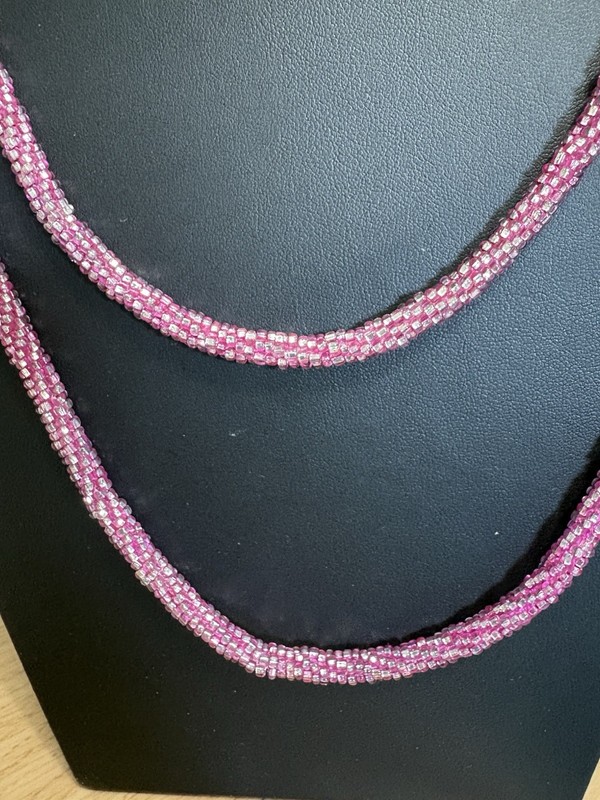 B17/ VTG Pink/Fuchsia AB 33” Seed Bead Glass Continuous Necklace gallery