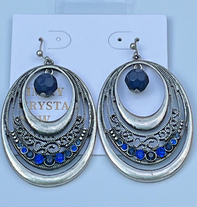 VTG New Old Stock Jimmy Crystal NY Silver Tone Dangle Earring