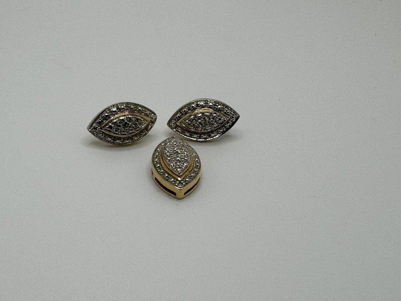 VERMEIL GOLD OVER 925 STERLING SILVER PENDANT & EARRINGS VINTAGE gallery