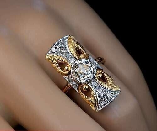 Art Deco Round Cut Lab Created Diamond Wedding 14K Yellow Gold Finish Gift Ring